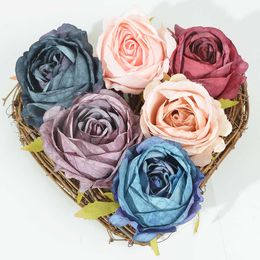 Dried Flowers 6Pcs Silk Roses Head Artificial Heads DIY Candy Box For Birthday PartyHome Wedding Decoration Wreath Accessories