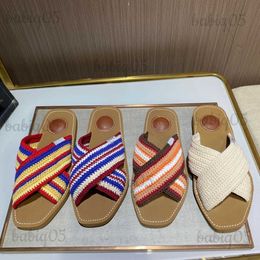 Slippers Designer Sandals Cross Colour patchwork braided Flat slippers woody Flat Women Dressy Summer Flat Slippers Beach Party Fashion Shoes T230621