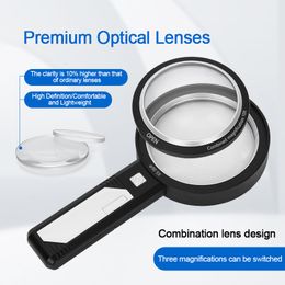 Magnifying Glasses Lighted Magnifying Glass 5X 10X 15X Handheld Magnifying with 8 Led Lights Optical Lens Illuminated Magnifier For Reading Repair 230620