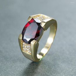 Wedding Rings Unisex Female Male Oval Red Stone For Men Women Antique Gold Colour Luxury Zircon Bands Couple Ring Jewellery Gifts