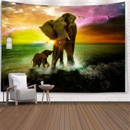 Tapestries India Elephant Tapestry Macrame Wall Hanging Witchcraft Polyester Fabric Hippie Boho Beach Mat Colourful