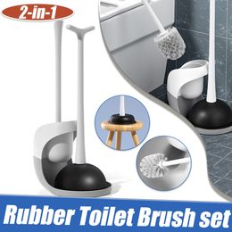 Toilet Brushes Holders 2 In1 Brushs Set Rubber Plunger Silicone Oilet Brush and Leak Proof Base Soft Bristles with Drying Holder 230620