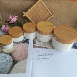 100pcs/lot 10/30/50/100/150/200/250g white PP plastic bamboo cap cream jar for body butter ,Plastic Cream containersgoods Rpqtq