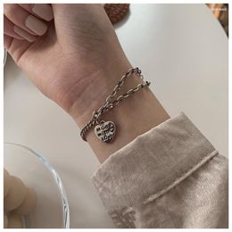 Link Bracelets Korean Luxury Designer Letter Tag Silver Colour Bracelet For Women Asymmetric Cuban Jewellery Gifts