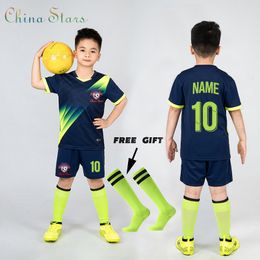 Clothing Sets Boys Football Jersey tracksuit Child Soccer Sports Uniforms Kids Play Ball Sportswear Kits vest children's football suit Socks 230620