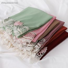 Scarves Luxury Women Lace Floral Chiffon Scarf Muslim Hijab Headband Wrap Shawls Turban Malaysia Hair Accessories 70 175cm