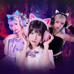 Headphones Touch light effect wired game cat ear headset with microphone wired/2.4G wireless computer game live girl headset