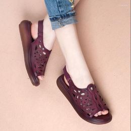 Sandals 2023 Summer Retro Women's Handmade Shoes Comfortable Soft Bottom Genuine Leather Hole Platform