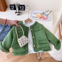 Coat 2023 Spring Autumn Infant Girls Outerwear Tassels Cotton Solid Open Stitch Thick Warm Long Sleeve Children Outfits 230620
