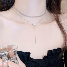 Chains Shiny Silver Color Double Layer Butterfly Necklace For Women Exquisite Clavicle Chain Ladies Gift Fashion Jewelry