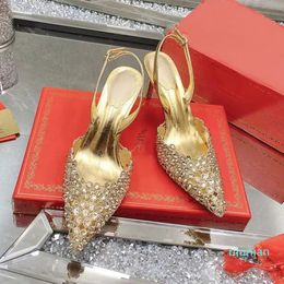 designer sandal Slingbacks crystal-encrusted Evening shoes Rhinestone decoration 7.5cm Kitten Heel women's high heels luxury designer factory shoe With box