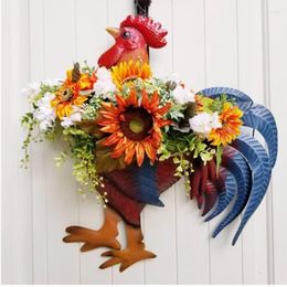 Decorative Flowers Mini Light Up Pumpkin Front Door Lighted Garland Sunflower Wreath Decoration Pendant Autumn Rural Farm Rooster