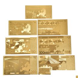 Other Event Party Supplies 7 Sheets/Sets Waterproof Plastic Gold Foil Art Bar Creativity Collection Souvenir Copy Fake Money Euro Dhmzp