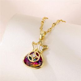 Pendant Necklaces Luxury Dazzle Colour Zircon Crystal Lucky Purse Clavicle Chain For Women No Fade Stainless Steel Jewellery Female