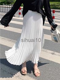 Skirts Womens Fashion Pleated Midi Long Skirt Female Korean Japanese Casual High Waist Skirts Jupe Faldas 10 Colours 2021 Spring SK295 J230621