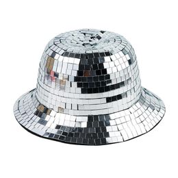 Wide Brim Hats Bucket Hats Glitter Mirror Disco Bucket Hat Stunning Disco Ball Hats for DJ Glitter Sequins Bucket Hat for Club Stage Bar Party Dance 230620