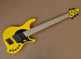 5 Strings Yellow Electric Bass Guitar with Maple Fretboard Slanted Frets and Pickups