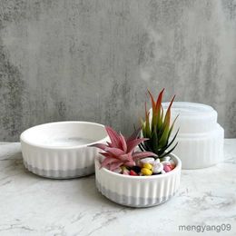 Planters Pots Circular Stripes Wide Mouth Flower Pot Silicone Mold DIY Pen Holder Storage Gypsum Concrete Mold Making Resin Mold R230621