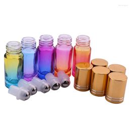 Storage Bottles Top Sale 15Pcs 5Ml Thick Glass Roll On Essential Oil Empty Parfum Roller Ball 5 Colors Bottle With Gold Cover