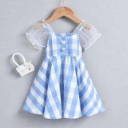 Girl Dresses 2023 Girls Summer Plaid Dress Baby Kids Short Sleeved Puff Mesh Birthday Party Children Clothes Outfits