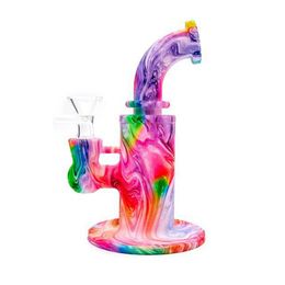 Mini Colorful Patterns Silicone Bubbler Pipes Kit With Glass Handle Filter Funnel Bowl Dry Herb Tobacco Waterpipe Hookah Shisha Smoking Bong Holder Handpipes DHL