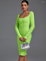 Casual Dresses Long Sleeve Bandage Dress Green Bodycon Evening Party Elegant Sexy Midi Birthday Club Outfit 2023 Autumn Winter