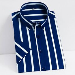 Men's Dress Shirts Summer Short Sleeve Men Striped Dress Shirts Button-down Neck Fashion Stretch Soft Regular Fit Work Social Smart Casual Shirt 230620