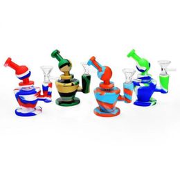 Colourful Silicone Mini Bong Pipes Kit Portable Ball Style Removable Easy Clean Waterpipe Bubbler Dry Herb Tobacco Philtre Handle Funnel Bowl Handpipes Holder DHL