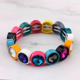 Bangle ZWPON Square Paint Base Glass Crystal Elastic Bracelets 2023 Fashion Luxury Tile Bead Bracelet Brand Designer Jewellery Wholesale Raym2