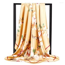 Scarves Square Silk Scarf Women Flowers Foulard Shawl Scarfs Big Size 90 90cm Bandana Hijab Head Satin