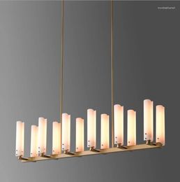 Pendant Lamps American Luxury Post-modern All-copper Chandelier Model Restaurant Study Hall Rectangular Simple Led