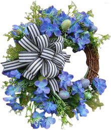 Decorative Flowers Easter Eggs Wreath 45cm Rattan Spring Blue Flower Door For Holiday Wedding Home Party Wall Front Decor