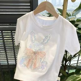 T shirts Girls Short sleeved T shirt Teen Bunny Sequins Color changing Top Summer Fashion Sweet 2 4 6 8 10 12 230620