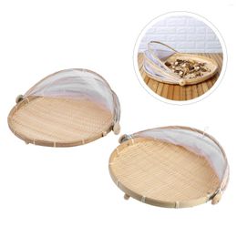 Dinnerware Sets 2 PCS Bamboo Storage Basket Practical Kitchen Wooden Serving Platter Lid Sieve Dustpan Chic Insect-proof Outdoor Tent