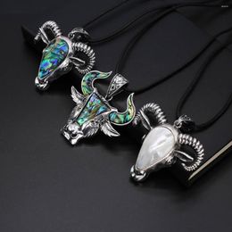 Pendant Necklaces Natural Shell Animal Necklace Cute Bull's Head Leather Rope Chain For Jewerly Accessories