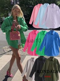 Women's Blouses Shirts KONDALA 2023 Women Chic Green Oversized Long Autumn Shirts Solid Single Button Casual Blouses Long Sleeve Elegant Mujer Tops J230621