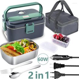 Dinnerware Sets 60W Fast Heating Home Car 2 In1 Electric Lunch Box 1.8L 220V 110V 24V 12V Stainless Steel Warmer Heated Container