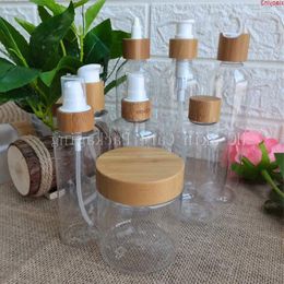 Wholesale frosted plastic/white plastic/clear plastic bottles and jars 60ml 120ml 150ml 250ml bamboo cap spray pump bottlegoods Vhlmk