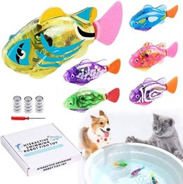 ATUBAN Interactive Robot Fish Toys for Cat/Dog, Activated Swimming in Water with LED Light, Swimming Bath Plastic Fish Toy Gift