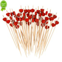 New 100Pcs Red Heart Wedding Disposable Bamboo Skewers Buffet Food Fruit Forks Wooden Cocktail Picks Wedding Birthday Party Supplies