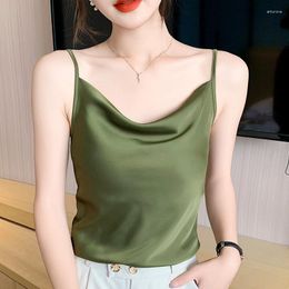 Women's Tanks Silk Tank Tops Women Camisole Sexy Sleeveless Backless Office Ladies Work Camis Black White Blue Green Fashion Summer Clothing