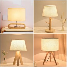 Table Lamps Modern Solid Wood Fabric Lamp Bedroom Bedside Pendant Ornament Wooden Study Led Warm