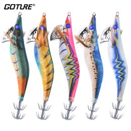 Baits Lures Goture 5pcs Luminous Squid Jig Shrimp Prawn Lures Artificial Hard bait For Seawater Octopus Cuttlefish Fishing 3.0# 3.5# Hooks 230621