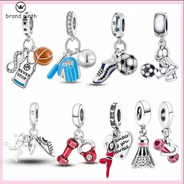 925 silver for pandora charms jewelry beads Baseball Football Volleyball Charms Yoga Barbell Sport Shoes Fitness