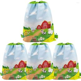 Gift Wrap 4packs Farm Barnyard Drawstring Backpack Favors Sackpack Bag Animal Bags Themed Birthday