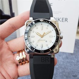 Mens Watch Top Quartz Movement br Watches Square Case Rubber Strap Plain Lifestyle Waterproof Wristwatch Analog Ceramic Bezel Fash2543