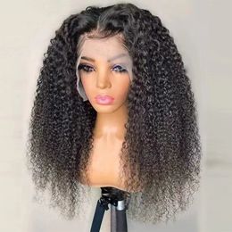 Soft Preplucked Natural Black 180%Density 26inch Long Curly Lace Front Wig For Women BabyHair Heat Daily