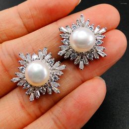 Stud Earrings Selling Engagement Wedding Women Jewellery 925 Sterling Silver Freshwater Pearl & CZ Mushroom For Gift