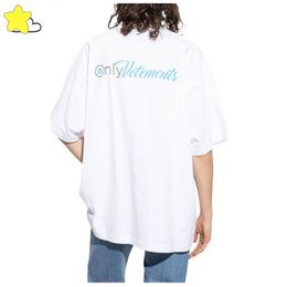 Men's T-Shirts Style Blue Cursive Letter Vetements T Shirt Men Women Heavy Fabric Cotton VTM Top Back Embroidered Vetements Tee 230620