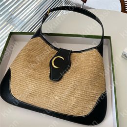 Woman Fashion Straw Shoulder Bag Soft Hobo Luxury Shoulder Beach Bags Leather Patchwork Summer Handbag Crochet Purse
